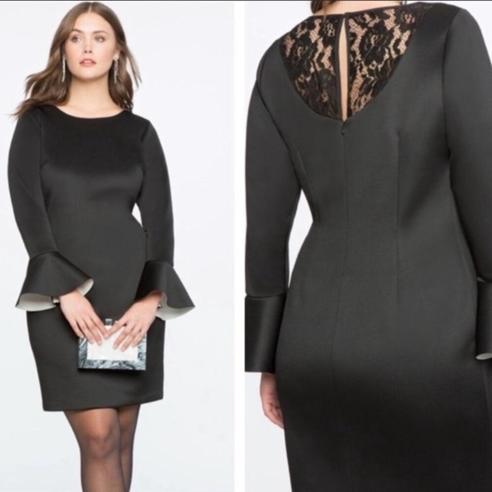 Eloquii flared fluted sleeve dress lace panel